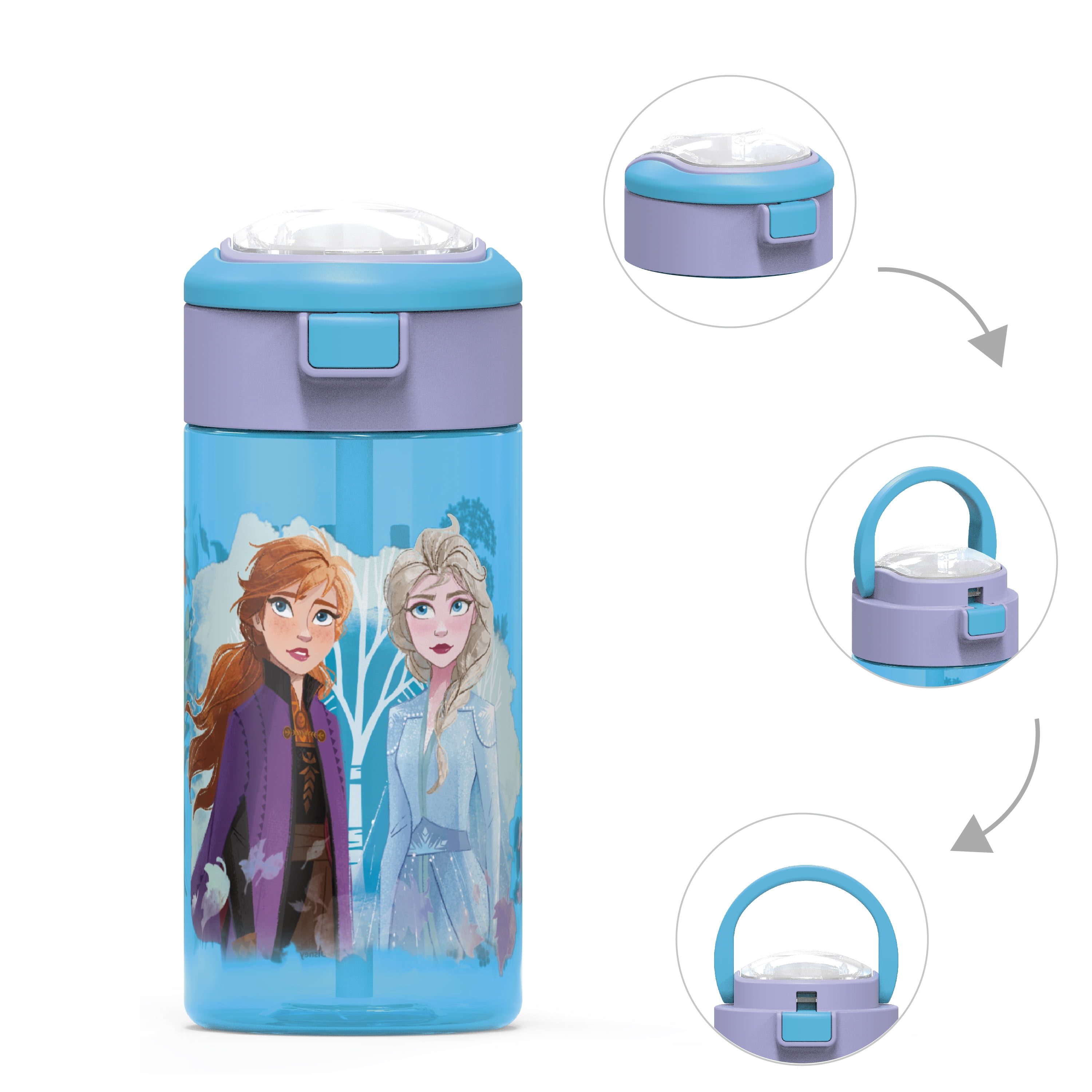 Zak Designs Disney Frozen 2 Movie 18 ounce Water Bottles, Anna & Elsa