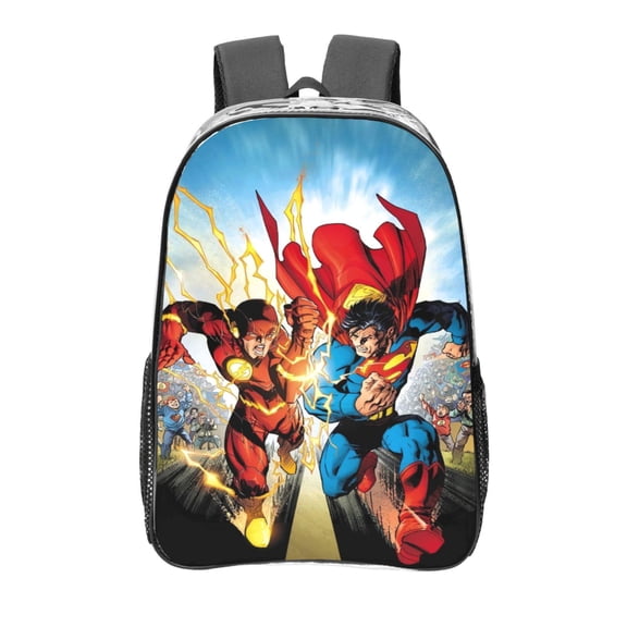 Superman Clear Backpack 16 Inch Large Capacity PVC Transparent Laptop Bags for Adults, See Through Clear Bookbag for School Sports Work Travel College