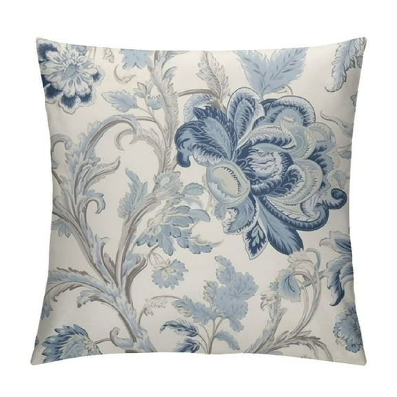 Creowell  Chinoiserie Flowers Trees Blue Throw Pillow Cover,Floral Cushion Case Outdoor Decoration for Sofa Couch Farmhouse