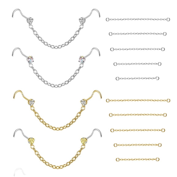 Zs 18Pcs/Set Nose Chain Piercing Across Nose Stud Claw Cubic Zirconia Corkscrew Nose Rings
