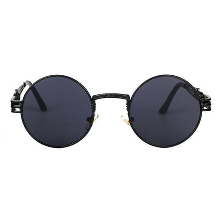Gothic Steampunk Sunglasses Men Women Round Shades Sun Glasses UV400 Mirror Lens Eyeglasses C2(Black+Dark gray) PC