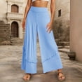thumbnail image 2 of Casual Pants for Women Women's Solid Color Loose High Waisted Ruffled Flower Wide Leg Fitness Yoga Casual Pants Ladies Warm up Women plus Size Summer Womens Drawstring High Waist Ruched Blue XL, 2 of 6