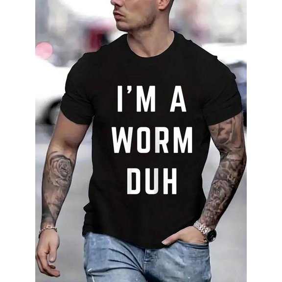 100 Cotton Graphic Tees I'a Worm Duh Easy Halloween Costume T-Shirt Crew Neck Short Sleeve T-Shirt, Casual Print Graphic Cotton Tees Men Tops