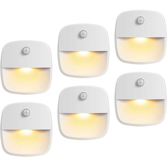 AMIR (Upgraded Version) Motion Sensor Light, Cordless Battery-Powered LED Night Light, Wall Light, Closet Lights, Safe Lights for Stairs, Hallway, Bathroom, Kitchen, Cabinet (Warm White - Pack of 6)