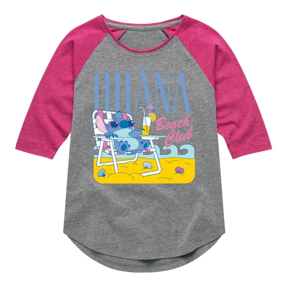 Lilo & Stitch - Ohana Beach Blub - Toddler And Youth Girls Shirt Tail Raglan