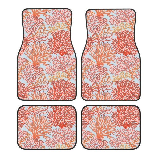 Fotbe Corals Juego de 4 Tapetes para Auto con Estampado – Alfombrillas de Goma Reforzada, Diseño Antideslizante, Protección para Todo el Año – Vehículos, Autos, Camionetas y SUVs