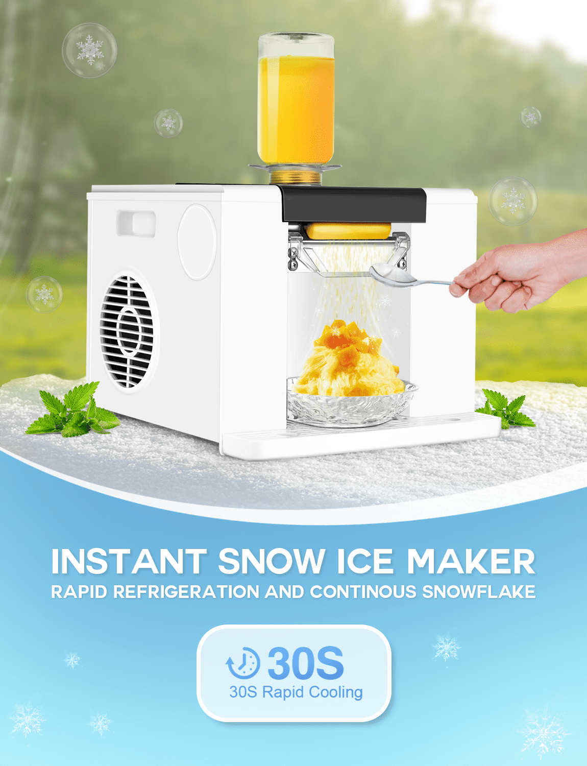 Mojoco Snowflake Ice Machine - Countertop Shaved Ice maker for Korean Bingsu, Snow Cones, and Frozen Desserts - Food-Grade, Mess-Free One-Touch Operation - Automatic Bingsu Machine for Home, Bar
