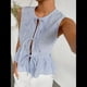 thumbnail image 4 of Blusas Sin Mangas con Cuello Redondo, Volantes y Estampado de Rayas para Mujer Azul XL, 4 of 9