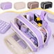thumbnail image 1 of Lekihaqq Pencil Case Large Capacity Pen Pencil Storage Box Storage Bag Zippered Organizer Pouch Cloth Purple Black Coffee Beige Stationery Holder For School Office Supplies, 1 of 6