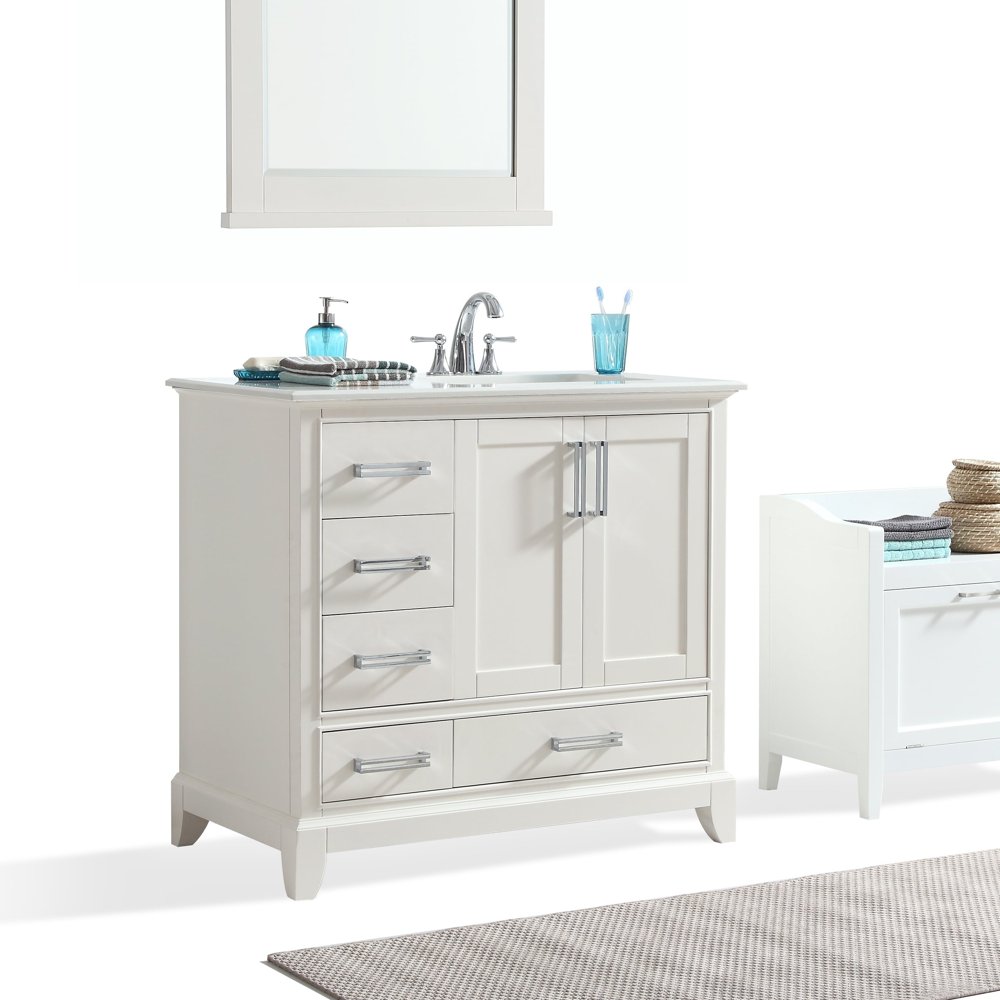 WyndenHall Atwood 36 inch Right Offset Bath Vanity in Soft White 37