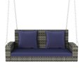 thumbnail image 5 of HQZX 2-Position Wicker Hanging Porch Swing with Chains and Pillows;for Use on Patios and Gardens., 5 of 7