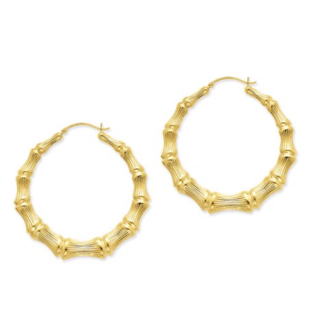 Primal Gold - 14kt Yellow Gold Polished Bamboo Hoop Earrings - Walmart.com