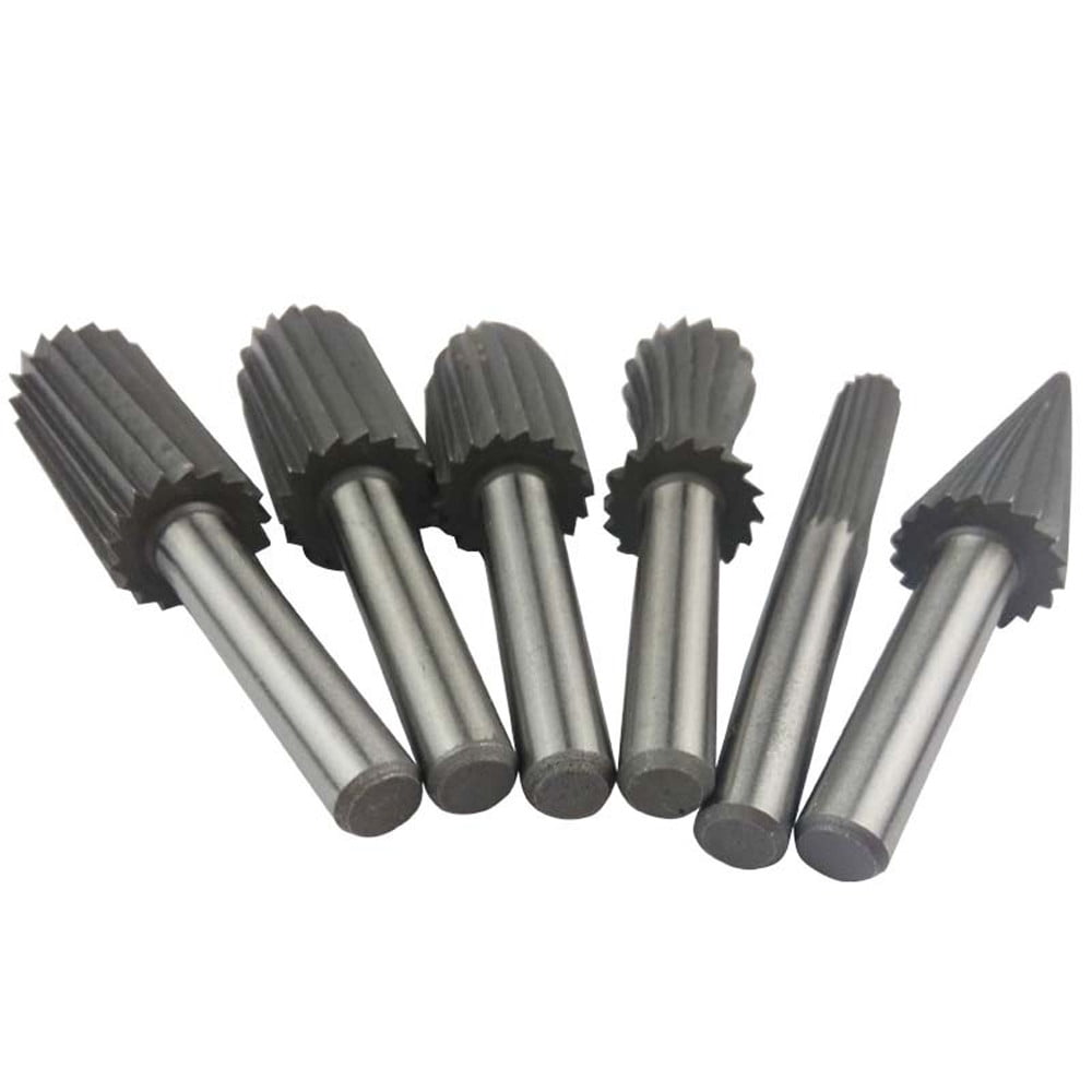 6pcs 6mm Shank Steel Rotary File Cutter Engraving Grinding Bit for Rotary Tools 