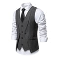 thumbnail image 5 of RYDCOT Men's Casual formal V Neck Suit Vest Regular Fit Wool Herringbone Waistcoat for Wedding , Party Business or Casual Dress Dark Gray, 5 of 9