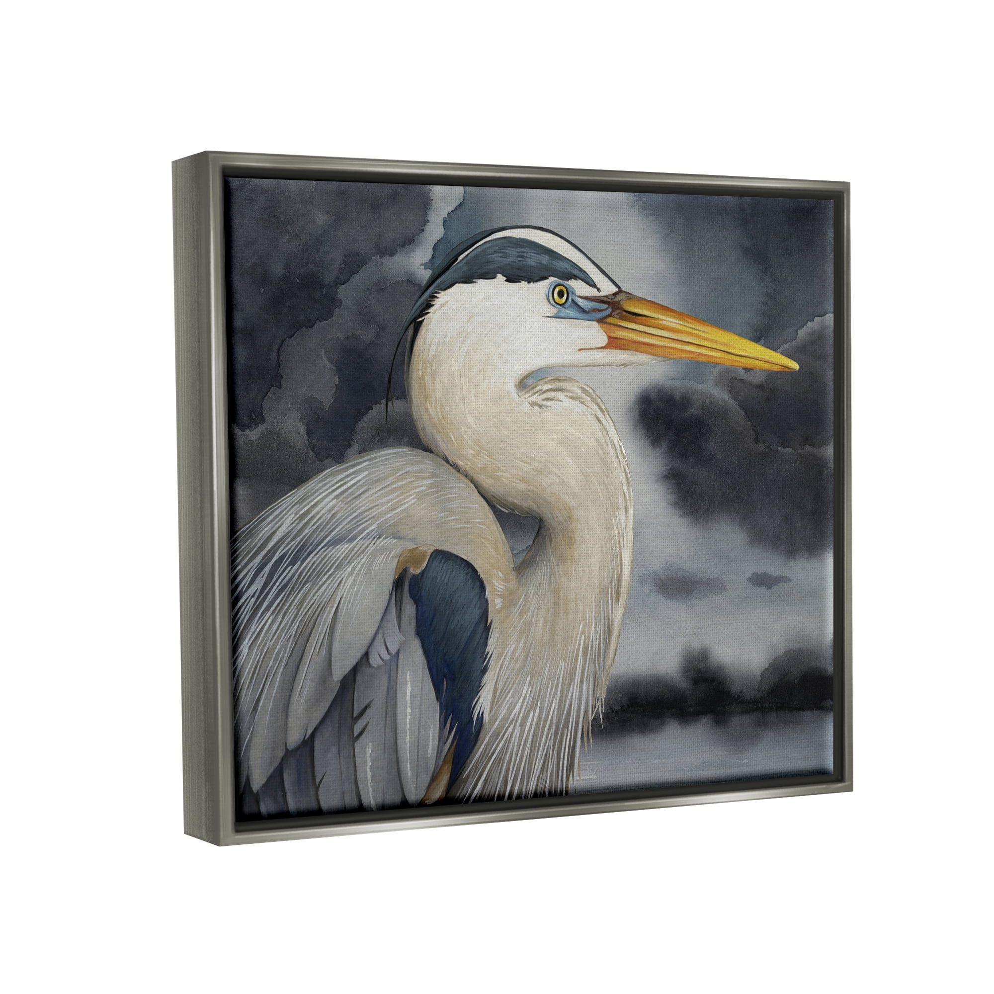 Stupell Industries Grey Heron Portrait Animals & Insects Painting Gray Floater Framed Canvas Art Print Wall Art, 31 x 25