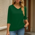 thumbnail image 2 of zaveiop Womens 3/4 Length Sleeve Tunic Tops Casual V Neck Shirts Basic Tees Business Work Blouses Summer Fall 2025 Clothes (Z2-Dark Green, L), 2 of 6