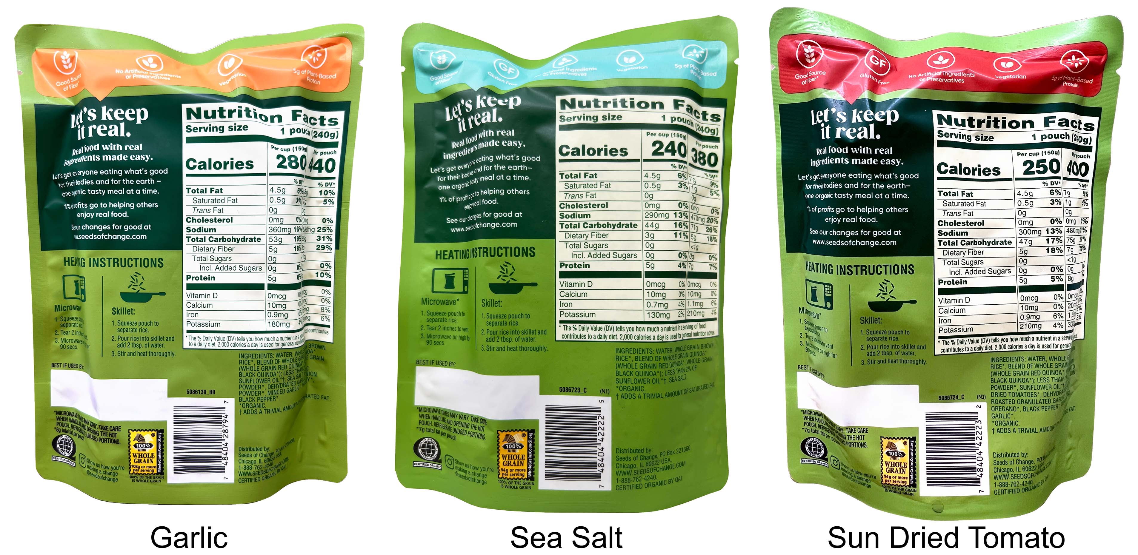 Seeds of Change Organic Quinoa & Brown Rice Side Dishes - 3 flavors - 1 each: Sun Dried Tomato, Sea Salt, Garlic (8.5 oz) | Shawhan Farms Parmesan + MerlinsMart Zine