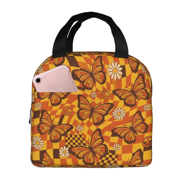 Butterfly Insulated Lunch Bag,Vintage Lightweight Lunch Box Portable Thermal Picnic Cool Bags ,Work,Office,Picnic,Camping