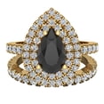 thumbnail image 4 of Pear Cut Black Diamond Double Halo Wedding Ring Set 14K Gold 2.10 Carat, 4 of 5