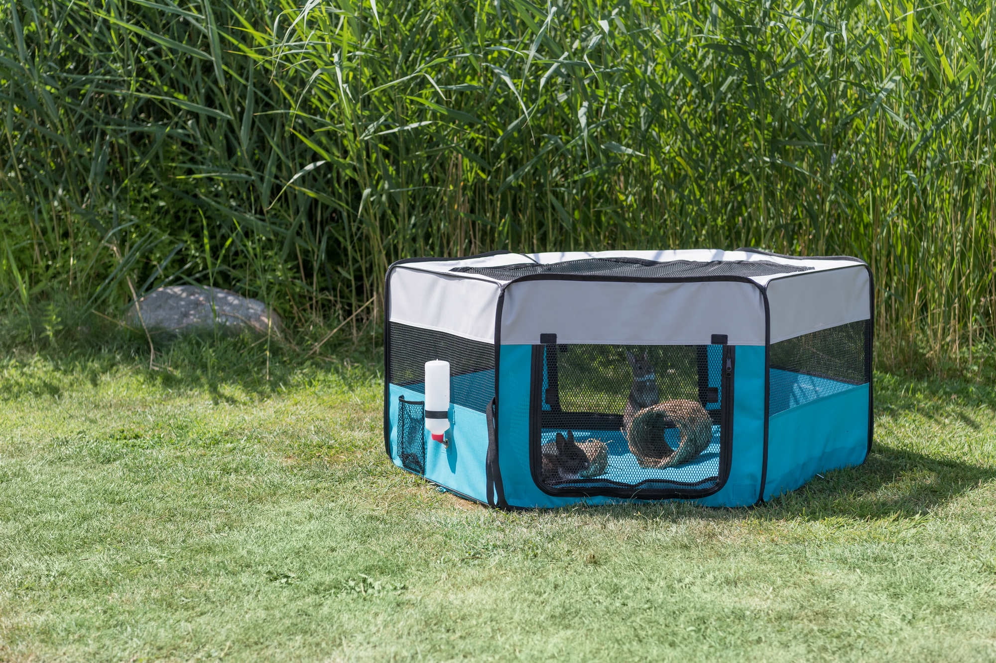 TRIXIE 51 in. x 21.7 in. Large Soft-Sided Nylon Mobile Playpen, Turquoise