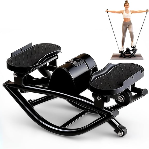 Lateral Rocking Stepper Machine with Digital Counter, Resistance Bands & 250LBS Capacity, Low Impact Full Body Workout Equipment for Home Exercise