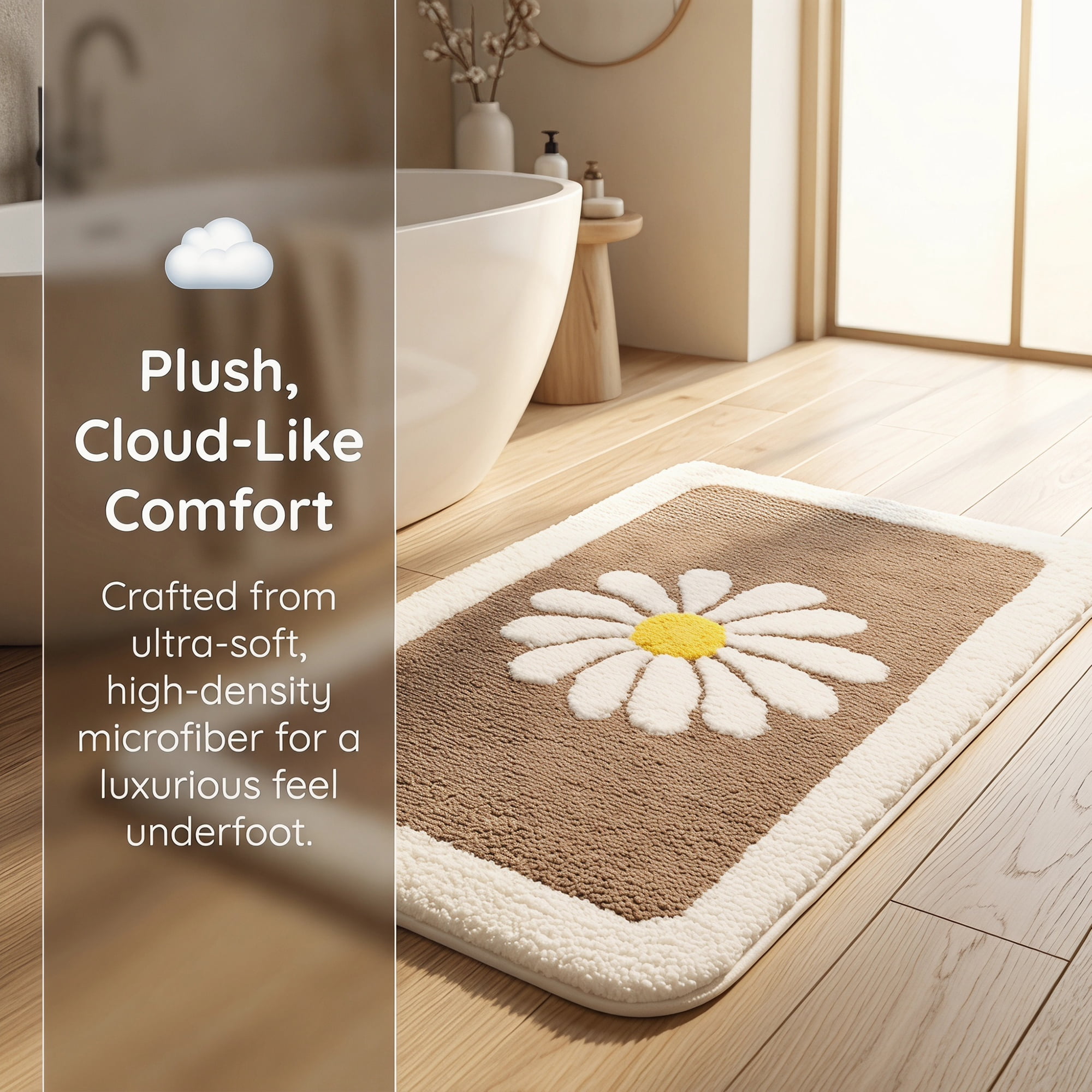 Unique Bargains Aesthetic Non Slip Ultra Soft Absorbent Shaggy Bath Mat Brown 24" x 16"