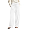 thumbnail image 2 of Sokhug Women Ribbed Knit Wide Leg Pants Drawstring Elastic Waist Casual Trousers With Patch Pockets Casual Solid Color Lounge Trousers, 2 of 7
