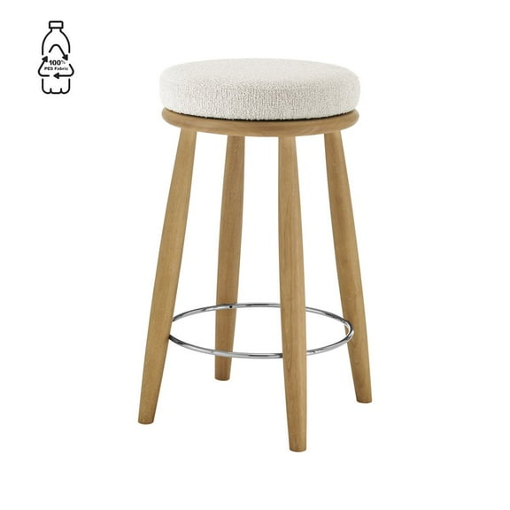 New Pacific Direct Deandre Fabric Backless Swivel Counter Stool in Beige