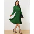thumbnail image 2 of Vestido Camisero de Trabajo para Mujer Vestido Midi Plisado de Manga Larga Verde XS, 2 of 6