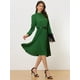 thumbnail image 2 of Vestido Camisero de Trabajo para Mujer Allegra K Midi Plisado de Manga Larga Verde L, 2 of 6