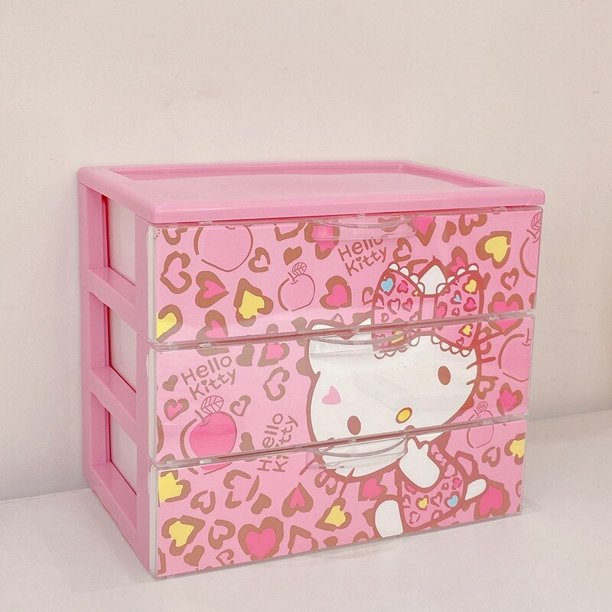 Kawaii Sanrio Three-Tier Wheeled Rack My Melody Cinnamoroll Anime Cartoon Girl Room Decor Floor Trolley Storage Rack Movable Gao Jinjia LED