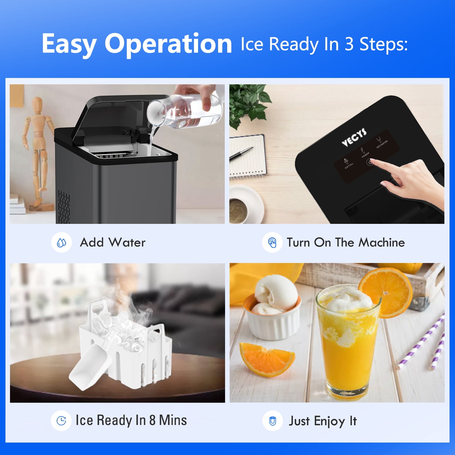 VECYS Ice Maker, 26LBS Daily Production with Self-Clean, Black