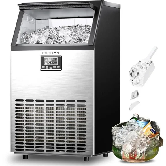 Euhomy CIM004150BS 150lbs. Black-Stainless Under Counter Commercial Ice Cube Maker