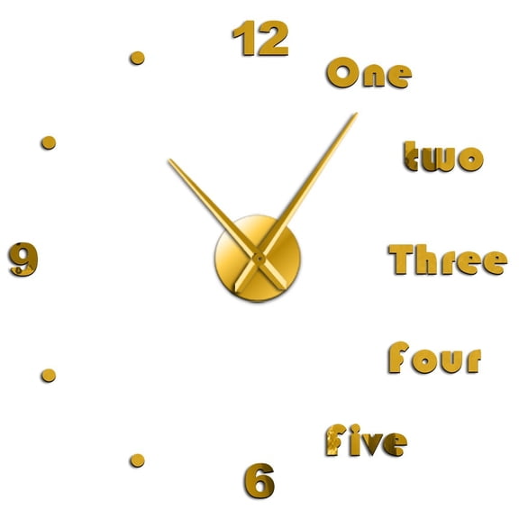 DIY Large Wall Clock Modern Wall Art Home Decor Luxury Interior Design English Letters Frameless Wall Watch Clock(Gold,27inch)