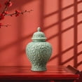 thumbnail image 6 of Porcelain Ginger Jar Vase Ceramic Tea Canister Tin Embossed Design Decorative Storage for Living Room Office Cabinet, 6 of 9