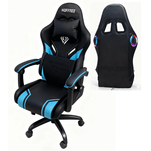 Hoffree Gaming Chair with Speakers Fabric Gamer Chair with footrest and massage Big and Tall Video Game Chair with Headrest and Lumbar Support for Adults
