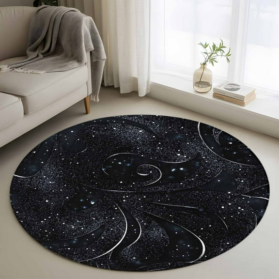 Black Round Rug 3ft Washable Circle Entryway Rugs Non Slip Modern Abstract Dot Starry Night Aesthetics Area Rug Indoor Floor Carpet for Bedroom Kitchen Living Room Home Office Dining Room Nursery