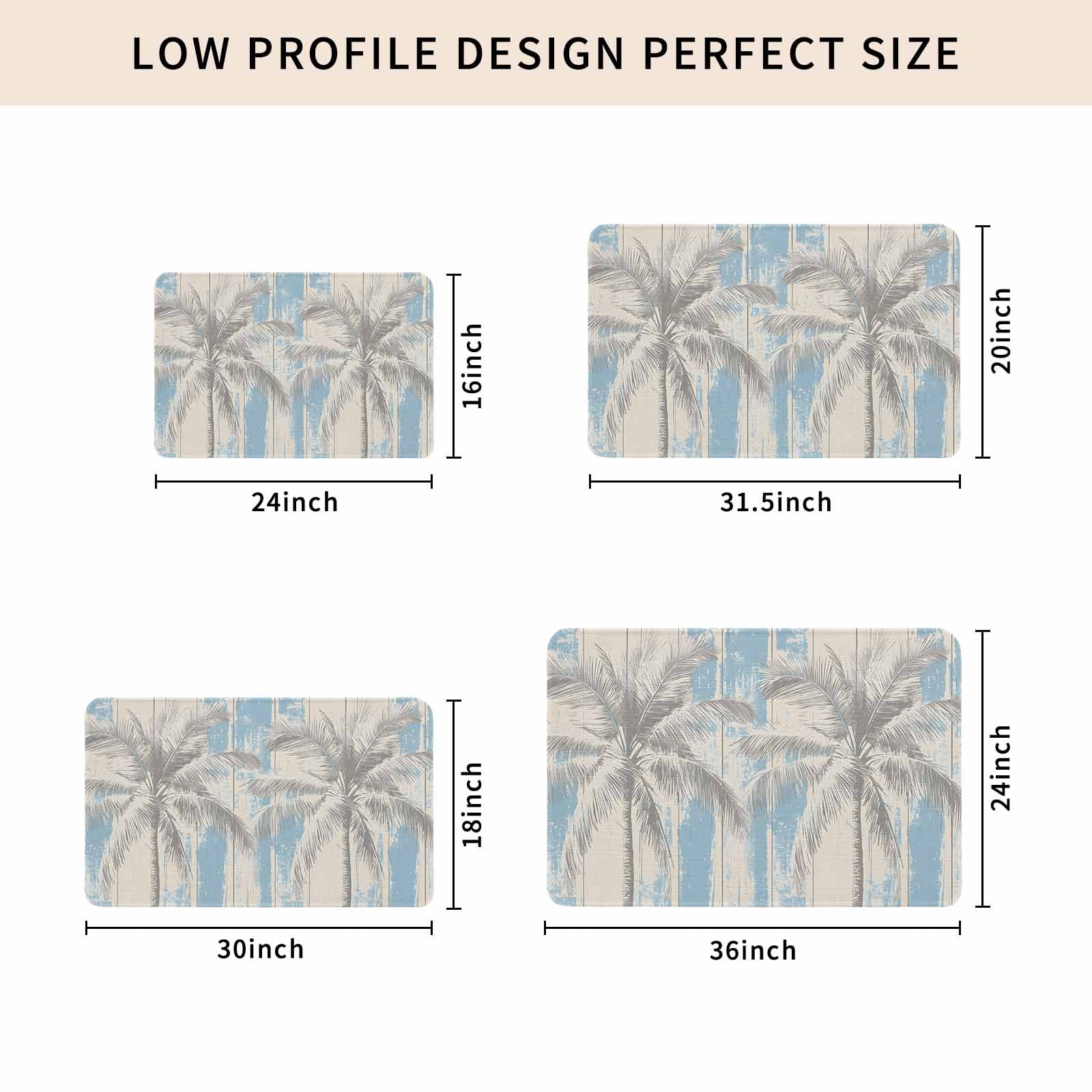 Palm Tree Doormat Outdoor Entrance 18"x30", Blue Tropical Plant Summer Retro Wood Plank Absorb Moisture Dirt Door Mats, Non-Slip Rubber Backing Floor Mats Indoor, Low-Profile Front Door Rugs