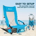 thumbnail image 2 of Folding Beach Chair for Adults: Low/High Back Chairs with Carry Bag - Extra Wide Seat Chair with Comfortable Pillow & Storage Pocket (1 Pack & 2 Pack, Blue), 2 of 14