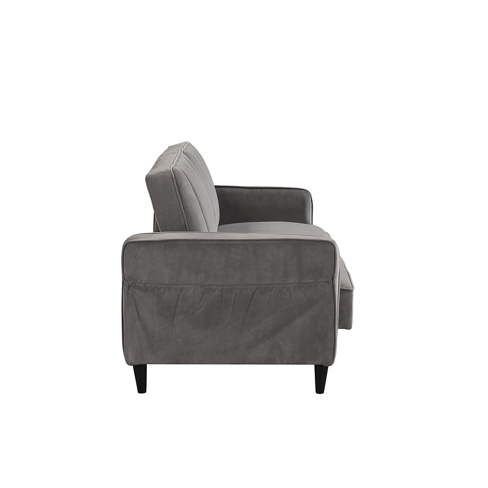 Kepooman 3 Seater Premium Velvet Sofa Bed, Vintage Sleeper Couch with Wooden Legs - Gray Kepooman 3 Seater Premium Velvet Sofa Bed, Vintage Sleeper Couch with Wooden Legs - Gray