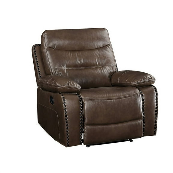 Vintage Power Recliner Brown Leatherette Nailhead Accent - Comfortable Living Room Chair