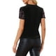 thumbnail image 3 of INSPIRAR CHIC Blusa de terciopelo con lentejuelas para mujeres, cuello redondo, manga corta, ropa de fiesta y club, XS, negro y rosa, 3 of 6