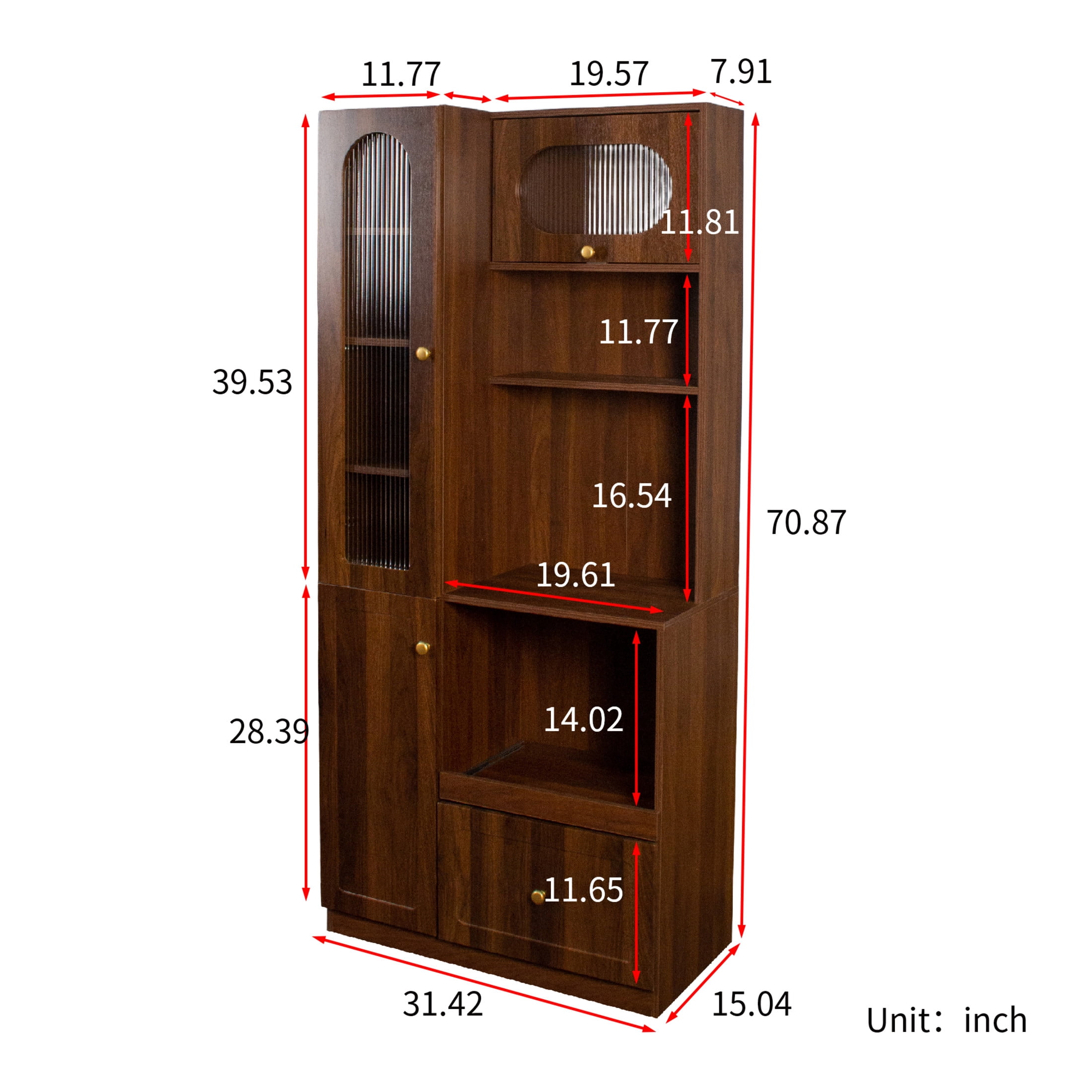 Noble House Oprah Farmhouse Kitchen Pantry Cabinet with Doors & 7-Tier Shelf, Coffee Bar Storage Buffet, Walnut