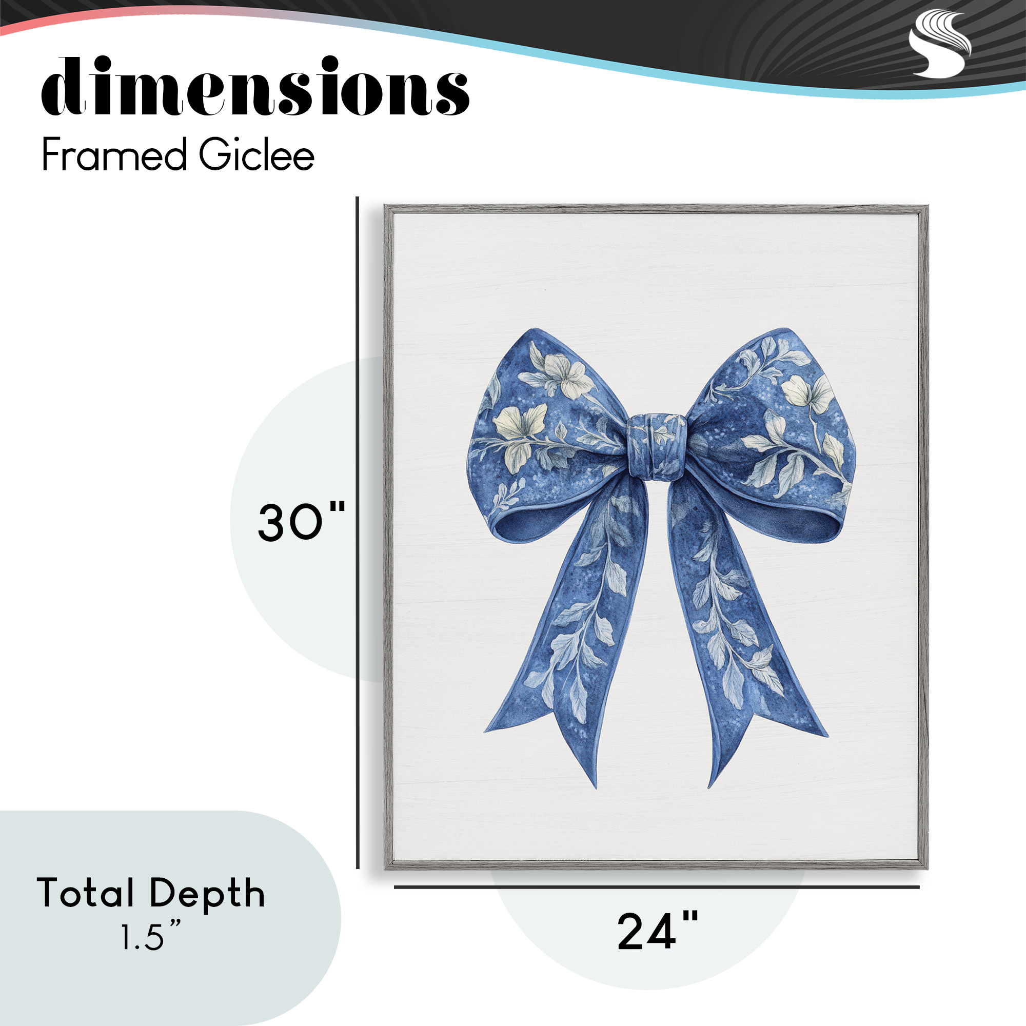 Intricate Florals Ribbon Gray Framed Giclee Art, design by Lettered and Lined