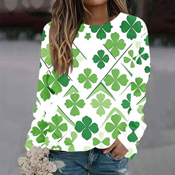 Odbmxy Graphic T-Shirt Women Long Sleeve St. Paddy's Day Tops for Women Loose Cute Saint Shirts Leisure Tops,L