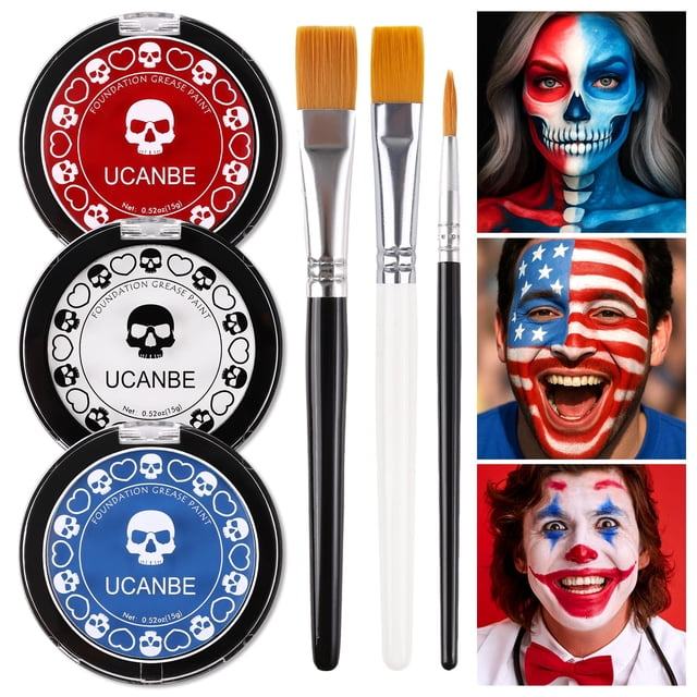 Kit de pintura facial UCANBE con la bandera de EE. UU., rojo, blanco y azul, Joker