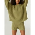 thumbnail image 6 of Cenuakty Women's Autumn 2 Piece Shorts Outfits Long Sleeve Crewneck Sweater Knit Shorts Set, 6 of 9