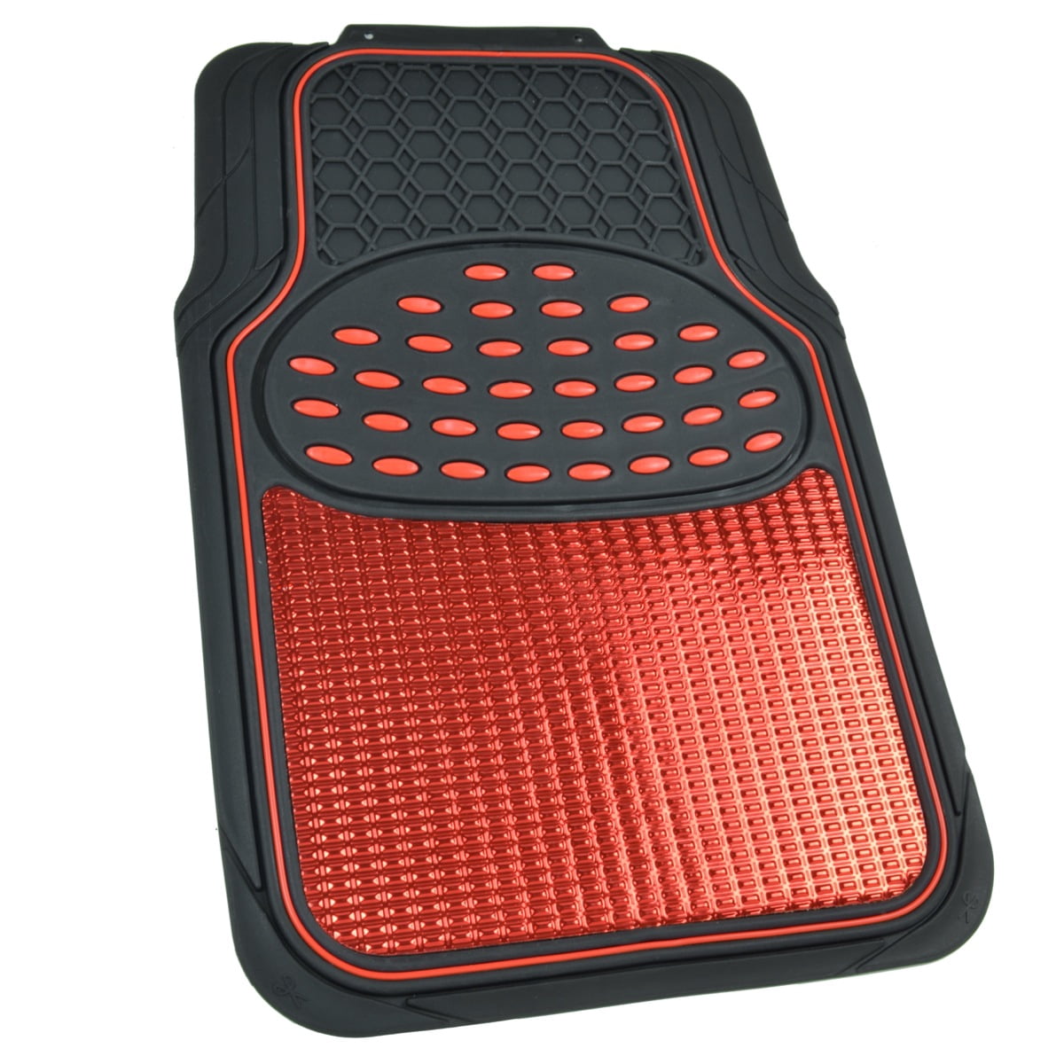 BDK 2 Tone Black & Red Floor Mats for Cars - Metallic Top Finish Car Mats for Women & Men - Heavy Duty Red Car Accessories for SUV - Anit Slip All Weather Cute Mats for Cars, SUV, & Van