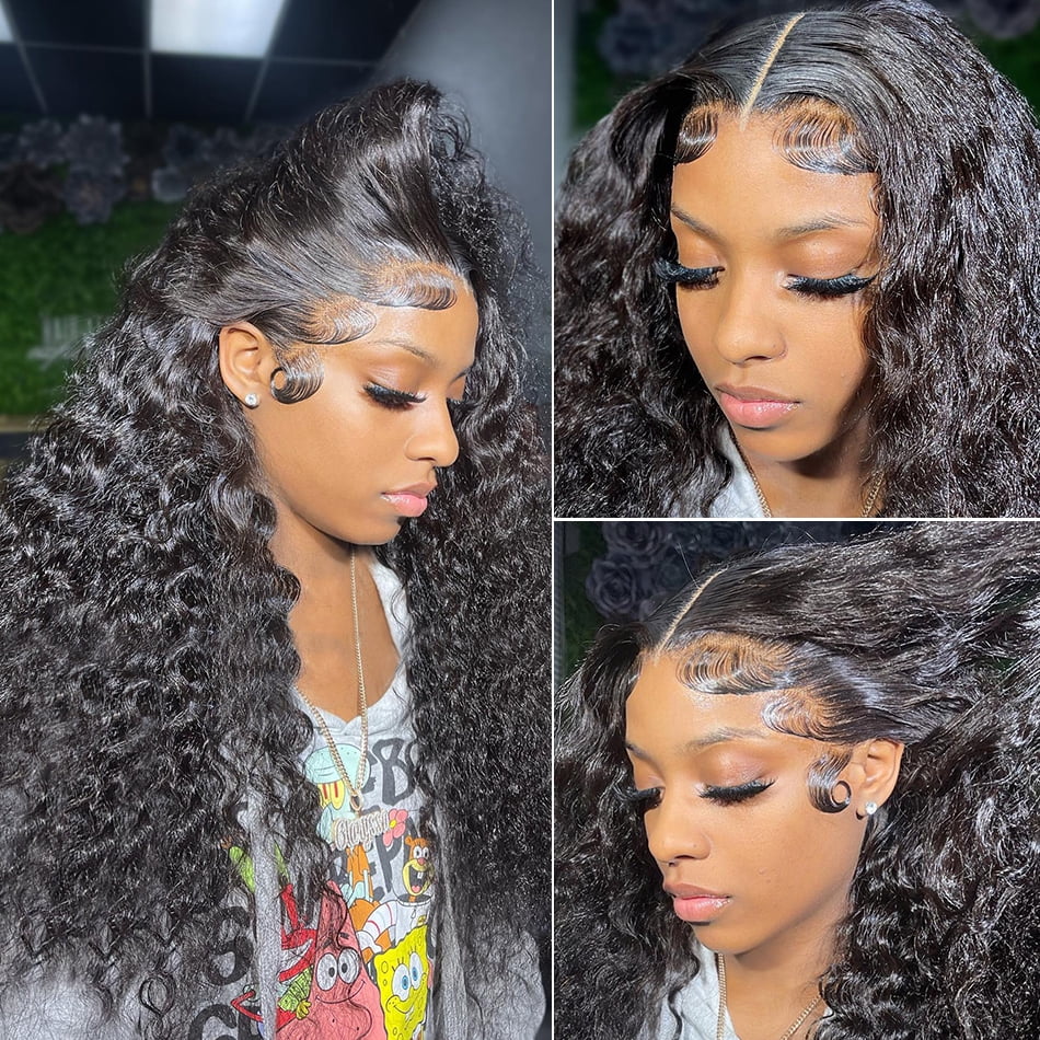 Deep Wave Frontal Wigs Human Hair 13x6 Deep Curly HD Transparent Lace Front Wigs For Women 200% Density Lace Wigs Pre Plucked with Baby Hair