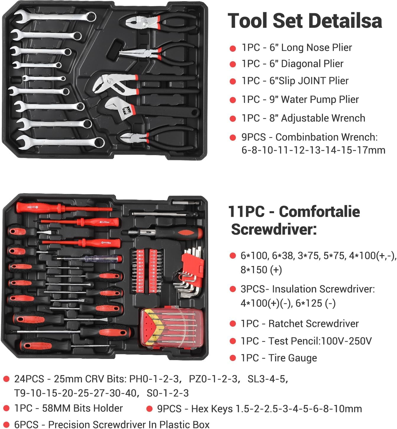 800 Piece Tool Kit Aluminum Trolley Case Tool Set, Socket Wrench Hand Tool Set Mechanic Rolling Tool Box, House Repair Kit Set, Household Hand Tool Set, with Tool Belt